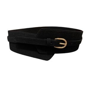 Elegant Black Suede Belt with Gold Buckle